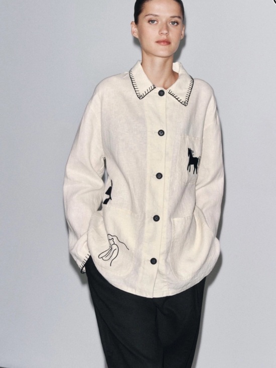 Zara Jackets & Blazers - ZW Collection-Embroidered linen overshirt. Size XS